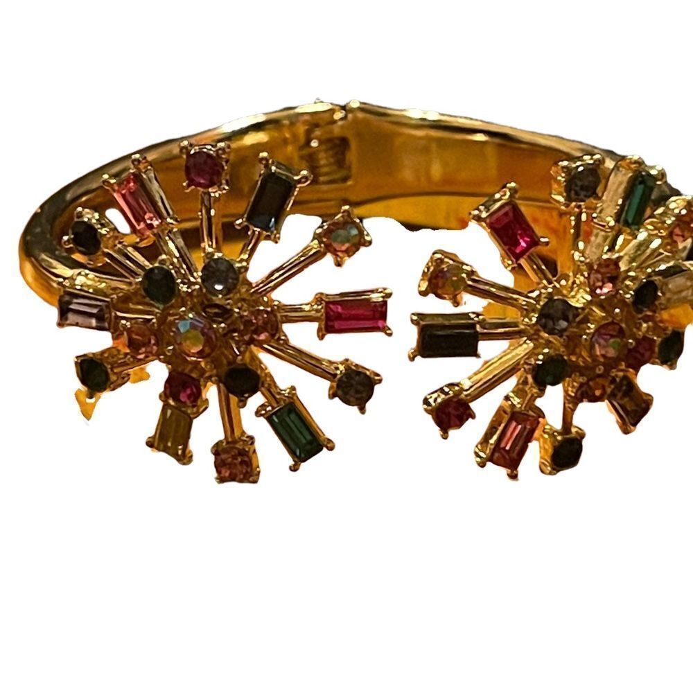 NWOT Gorgeous gold tone multi colour rhinestone hinge bracelet